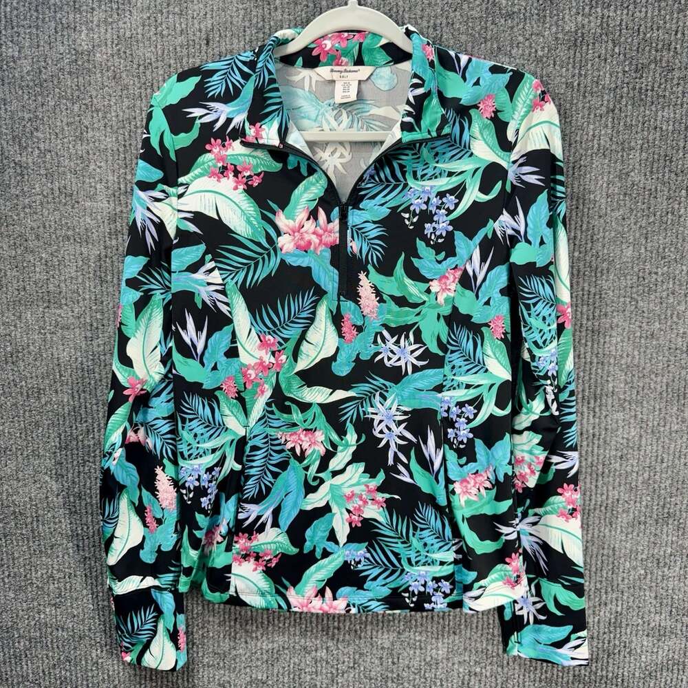Tommy Bahama Golf Pullover Top Women's Medium 1/4 Zip Tropical Quick Dry UPF 50 - Picture 1 of 10